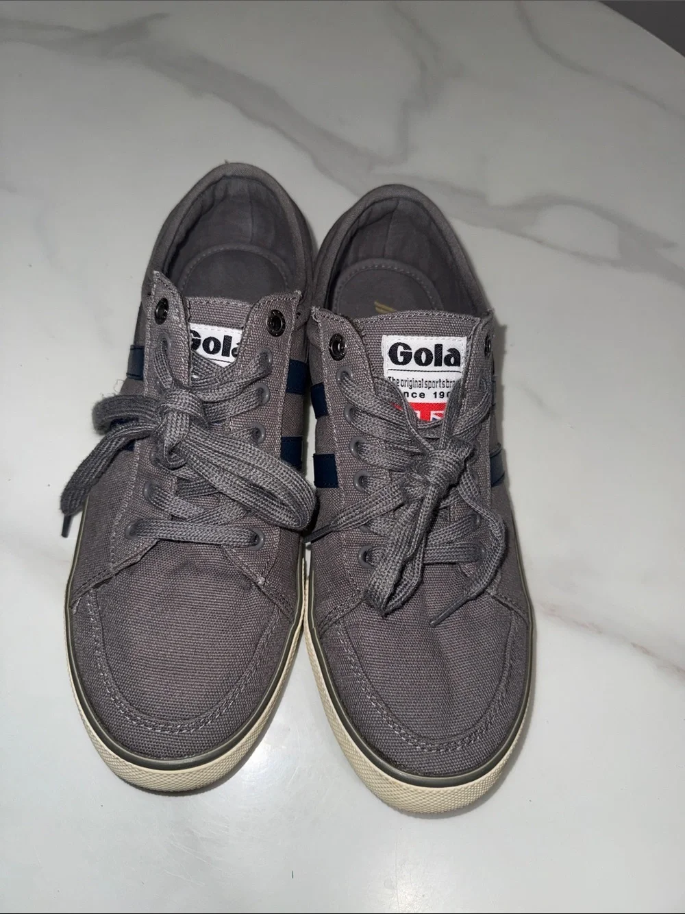 Gola Gray Canvas Sneakers with Navy Side Stripes